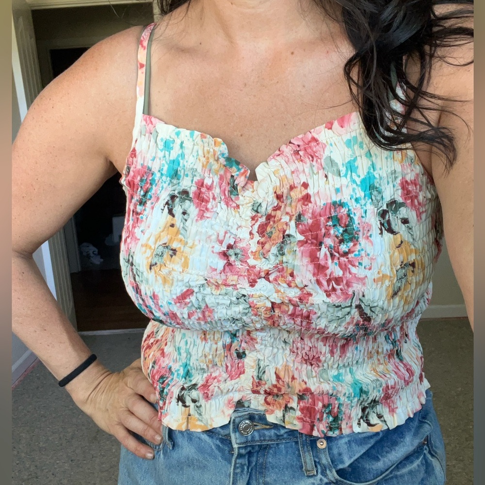 Pink and Red Smocked Cropped Camisole